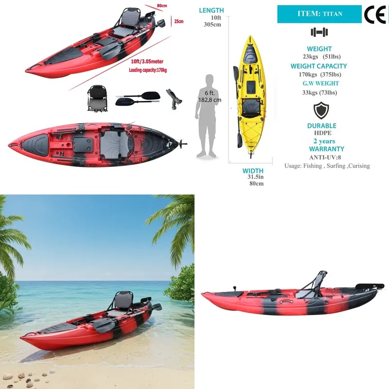 Fishing Kayak Seat - 10ft Enkelzitplaats Zit-op-vissende peddelkajak met elektrische